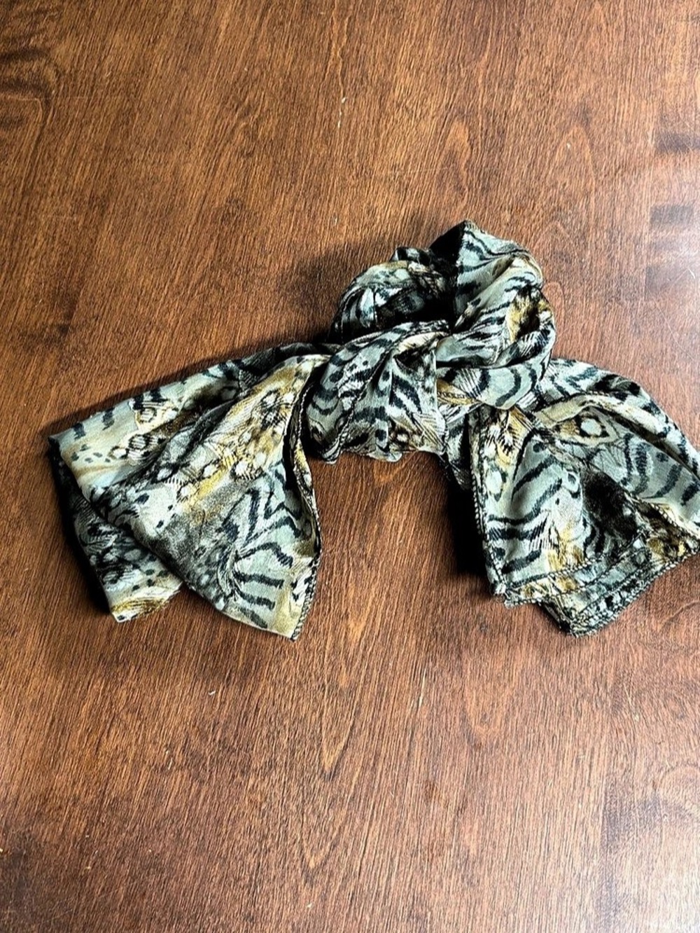 Vintage Silk Feel Mixed Animal Print Skinny Scarf